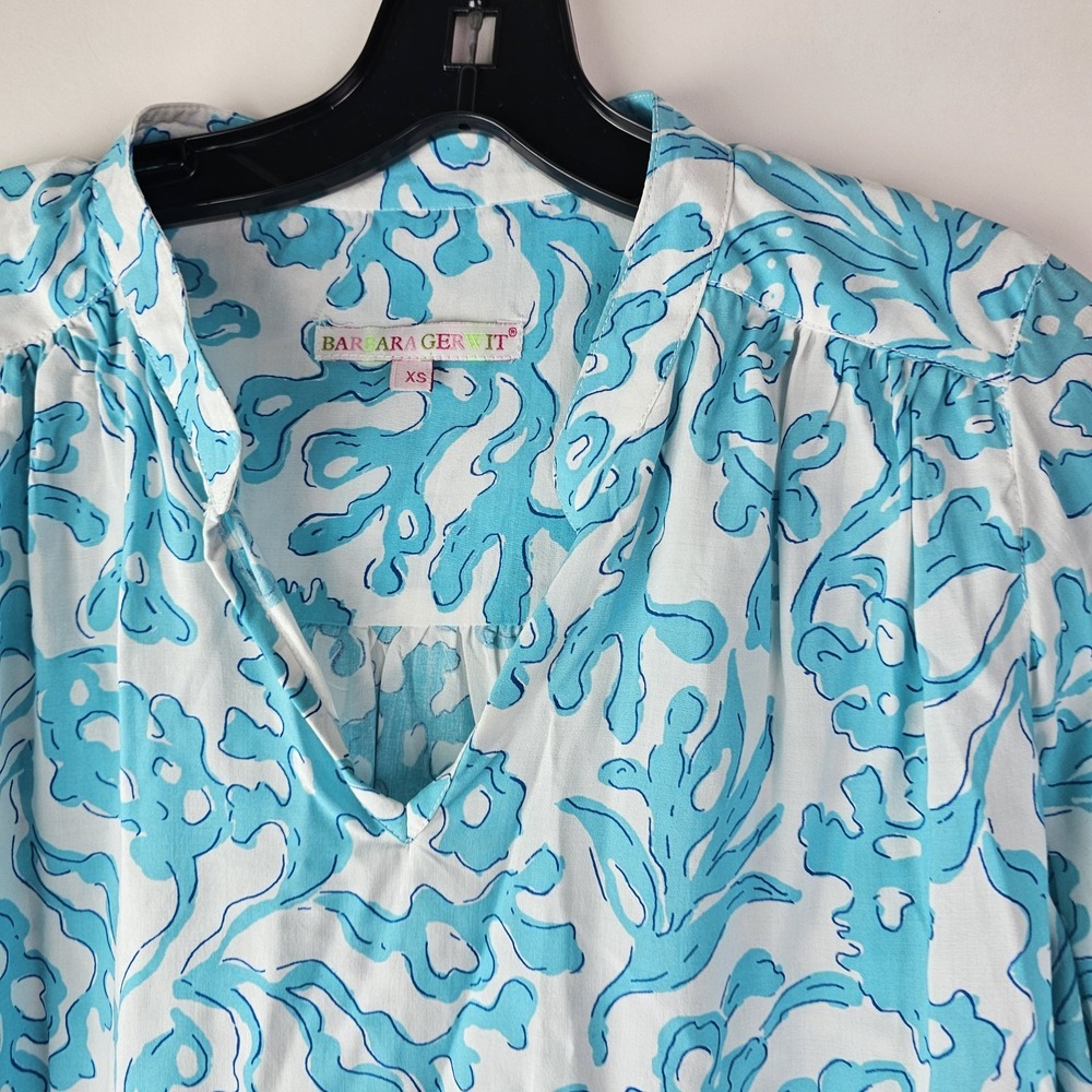 Barbara Gerwit Tunic Blue White Top Beach Coral Womens Size XS Shirt LS Nautical - Picture 9 of 11